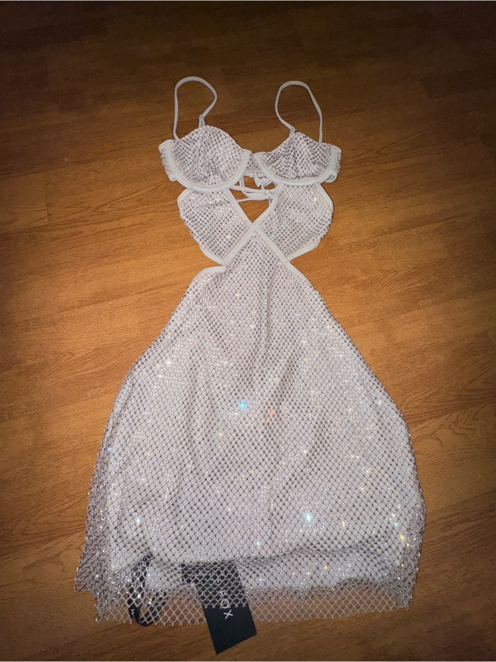 White Fox grey embellished Sequin Cutout mini Bodycon Dress tame of our life